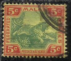 MALAYA MALAISIE MALESIA FEDERATED STATES 1901 1910 WILD FAUNA TIGER TIGRE CENT. 5c USATO USED OBLITERE' - Federation Of Malaya