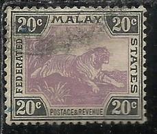 MALAYA MALAISIE MALESIA FEDERATED STATES 1901 1910 WILD FAUNA TIGER TIGRE CENT. 20c USATO USED OBLITERE' - Federation Of Malaya