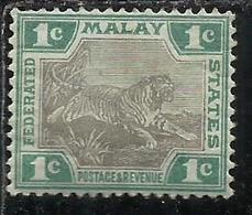 MALAYA MALAISIE MALESIA FEDERATED STATES 1901 1910 WILD FAUNA TIGER TIGRE CENT. 1c MLH - Federation Of Malaya