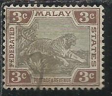 MALAYA MALAISIE MALESIA FEDERATED STATES 1901 1910 WILD FAUNA TIGER TIGRE CENT. 3c USATO USED OBLITERE' - Federation Of Malaya