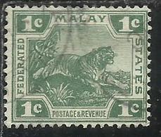 MALAYA MALAISIE MALESIA FEDERATED STATES 1906 1922 WILD FAUNA TIGER TIGRE CENT. 1c USATO USED OBLITERE' - Federation Of Malaya