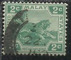 MALAYA MALAISIE MALESIA FEDERATED STATES 1906 1922 WILD FAUNA TIGER TIGRE CENT. 2c USATO USED OBLITERE' - Federation Of Malaya