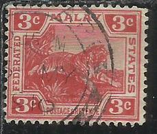 MALAYA MALAISIE MALESIA FEDERATED STATES 1906 1922 WILD FAUNA TIGER TIGRE CENT. 3c USATO USED OBLITERE' - Federation Of Malaya