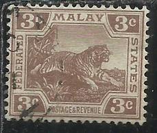 MALAYA MALAISIE MALESIA FEDERATED STATES 1906 1922 WILD FAUNA TIGER TIGRE CENT. 3c USATO USED OBLITERE' - Federation Of Malaya