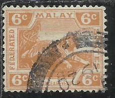 MALAYA MALAISIE MALESIA FEDERATED STATES 1906 1922 WILD FAUNA TIGER TIGRE CENT. 6c USATO USED OBLITERE' - Federation Of Malaya