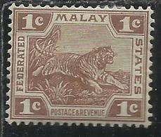 MALAYA MALAISIE MALESIA FEDERATED STATES 1906 1922 WILD FAUNA TIGER TIGRE CENT. 1c MLH - Federation Of Malaya