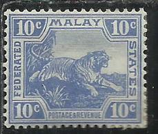 MALAYA MALAISIE MALESIA FEDERATED STATES 1906 1922 WILD FAUNA TIGER TIGRE CENT. 10c MLH - Federation Of Malaya