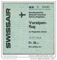 Swissair - Voralpenflug 1966 Rundflugbetrieb Ab Flughafen Zürich - Tickets