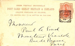 1895- C P E P One Penny  Canc. Squared Circle NORWOOD- S.E.  To Paris - Brieven En Documenten