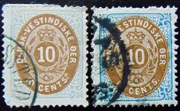 DANISH WEST INDIES 1874 10c Numeral TWO SHADES Used - Denmark (West Indies)