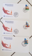 NATIONS UNIES, Mains, Main, Hand, Mano, PROTECTION DES REFUGIES. 3 FDC Cachet 22/9/75. - Andere & Zonder Classificatie