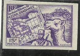 FEZZAN E GHADAMES 1946 TERRITORIO MILITARE CARTA MAP MEHARISTA MEHARIST IMPERF. NON DENTELLATO 15f MNH - Unused Stamps