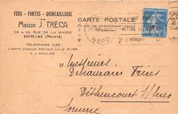 59-DOUAI-- CORRESPONDANCE FERS, FONTES , QUICAILLERIE- MAISON J. TRECA - Douai