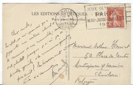 FRANCE Olympic Machine Cancel Paris Depart On Postcard Send To Belgium - Zomer 1924: Parijs