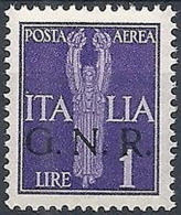 1944 RSI GNR VERONA POSTA AEREA 1 LIRA MNH ** - RSI167-2 - Airmail