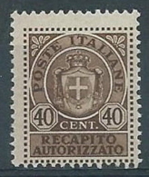 1945 LUOGOTENENZA RECAPITO AUTORIZZATO 40 CENT MNH ** - RR4426 - Service Privé Autorisé