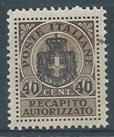 1945 LUOGOTENENZA RECAPITO AUTORIZZATO 40 SU 10 CENT MNH ** - R4427-7 - Service Privé Autorisé