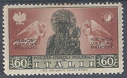 1946 CORPO POLACCO SOCCORSO DI GUERRA 60 CENT MH * - RR11971 - 1946-47 Período Del Corpo Polacco