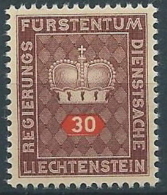 1950 LIECHTENSTEIN FRANCOBOLLI DI SERVIZIO 30 R MNH ** - LT030 - Dienstmarken