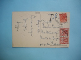 MARCOPHILIE  - CPA Taxée -   10  C  + 2 Fois 3 Francs Type Gerbe  - 1955  -  Carte  Religion - 1859-1959 Brieven & Documenten