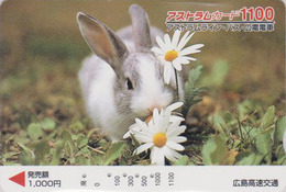Carte Japon - ANIMAL - LAPIN & Fleur Marguerite 1100 - RABBIT Japan Prepaid Card - Kaninchen Conejo Coniglio - FR 250 - Lapins