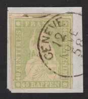 SUISSE Strubel 1855:   40 Rp Vert,  (ZNr 26C), Oblitération Genève Du 12.XI.58., Forte Cote, Signé 'Weid', TTB - Usati