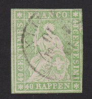 SUISSE Strubel 1860:   40 Rp Vert,  (ZNr 26G), Oblitéré 1861., Forte Cote, TB - Usati