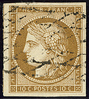 No 1d, Bistre Verdâtre Foncé, Un Voisin, Obl Grille Sans Fin, Très Jolie Pièce. - TB - 1849-1850 Ceres