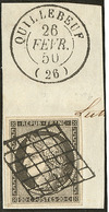 No 3j, Gris-noir, Obl Grille Sur Petit Fragment Avec Cad Quillebeuf Fév 50, Jolie Pièce. - TB - 1849-1850 Cérès