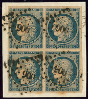 No 4d, Bloc De Quatre, Obl Pc 900, Sur Petit Fragment. - TB - 1849-1850 Cérès