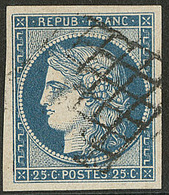 No 4e, Bleu Foncé Sur Jaune, Obl Grille, Ex Choisi. - TB - 1849-1850 Ceres