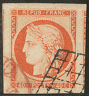 No 5, Orange, Quatre Voisins, Obl Grille + Cad Rouge, Superbe. - R - 1849-1850 Ceres