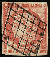 Vermillon Vif. No 7a, Obl. Grille. - TB. - RR - 1849-1850 Ceres