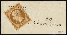 No 9c, Bistre Brun Foncé, Obl Pc Sur Petit Fragment Avec Cursive "20/Courtivron", Jolie Pièce. - TB. - R - 1852 Louis-Napoleon