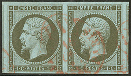 No 11b, Paire, Deux Voisins, Obl Cad Rouge Des Imprimés, Pièce Choisie. - TB - 1853-1860 Napoleon III