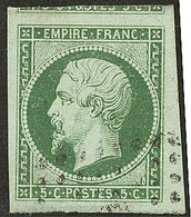 No 12d, Vert Foncé Sur Vert, Petit Bdf + Un Voisin, Jolie Pièce. - TB - 1853-1860 Napoleon III