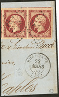 No 17Ab, Paire, Quatre Voisins, Obl Pc Sur Petit Fragment Avec Cad De Bordeaux, Ex Choisi. - TB - 1853-1860 Napoléon III.