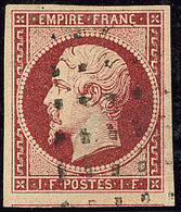 No 18b, Carmin Vif, Un Voisin, Obl Gros Points, Jolie Pièce. - TB. - R - 1853-1860 Napoléon III