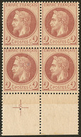 ** No 26I, Rouge Brun, Bloc De Quatre Bdf Avec Croix De Repère, Très Frais. - TB - 1863-1870 Napoleon III With Laurels