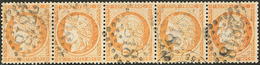 No 38b, Jaune Orange, Bande De Cinq Obl Gc 2818. - TB - 1870 Belagerung Von Paris