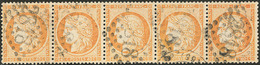 No 38b, Jaune Orange, Bande De Cinq Obl Gc 2818. - TB - 1870 Beleg Van Parijs