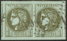 No 39IIf, Vert-olive Foncé, Paire, Cinq Voisins, Superbe - 1870 Bordeaux Printing