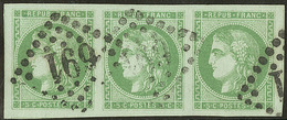 No 42IIa, Vert Jaune, Bande De Trois, Deux Voisins, Obl Gc 691, Très Frais. - TB - 1870 Bordeaux Printing