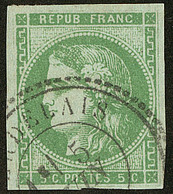 No 42IIh, Vert Jaune Foncé, Obl Cachet Perlé 24. - TB - 1870 Ausgabe Bordeaux