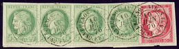 Poste Maritime. Nos 53 Bande De Quatre + 57, Obl Cad Octog. Buenos Ayres Paq.Fr.J N°1", Sur Support, Jolie Pièce. - TB - 1871-1875 Ceres