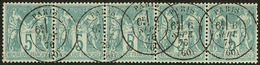 No 64, Bande De Cinq, Obl Cad Paris Sept 76, Jolie Pièce. - TB - 1876-1878 Sage (Type I)