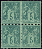 ** No 75a, Vert Sur Vert Jaune, Bloc De Quatre, Très Frais. - TB - 1876-1878 Sage (Type I)