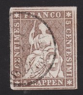 SUISSE Strubel 1855:  5 Rp Brun,  (ZNr 22C), Oblitéré 'Lichtensteig' Du 26.JANV.56, Bonne Cote, TTB - Used Stamps