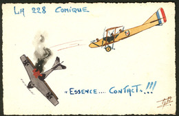 LETTRE Illustration à La Main. "Combat Aérien", CP Aquarelle Et Plume, Neuve Et Signée. - TB - Unclassified