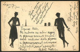 LETTRE Illustration à La Main. "Elégants", Entier Allemand, Encre De Chine, Daté Leipzig Janv 1901, Voyagé. - TB - Sin Clasificación